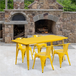 Flash Furniture 5 Piece 31.5&quot x 63&quot Metal Dining Set in Yellow
