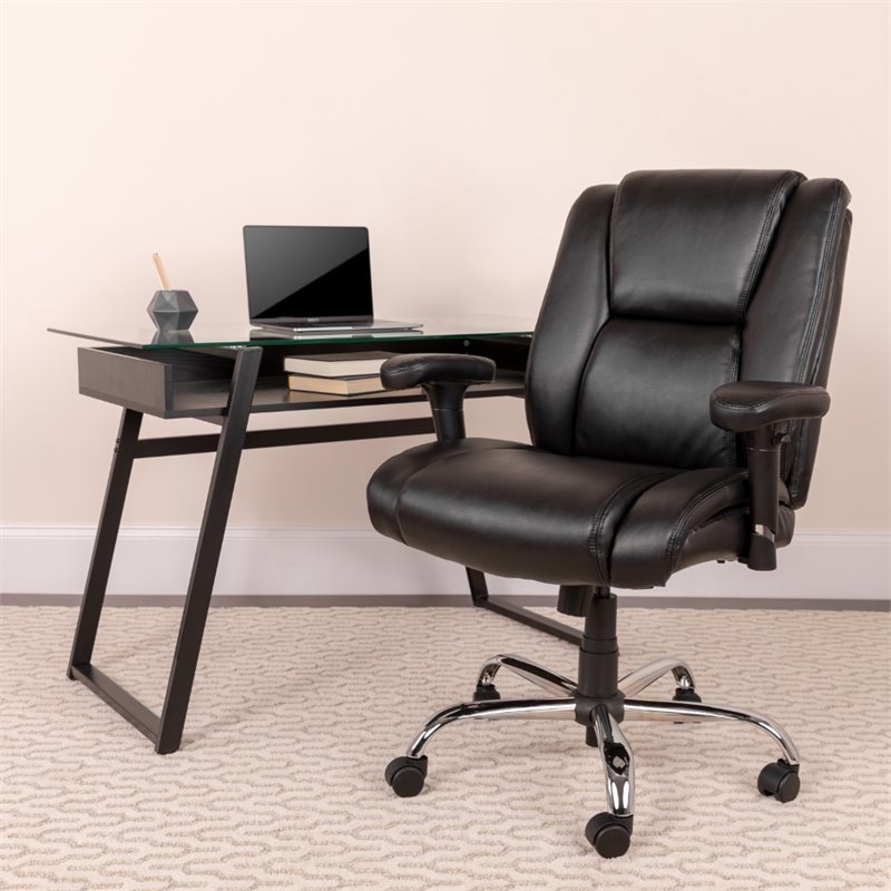 Flash Furniture Big and Tall Leather Swivel Office Chair in Black
