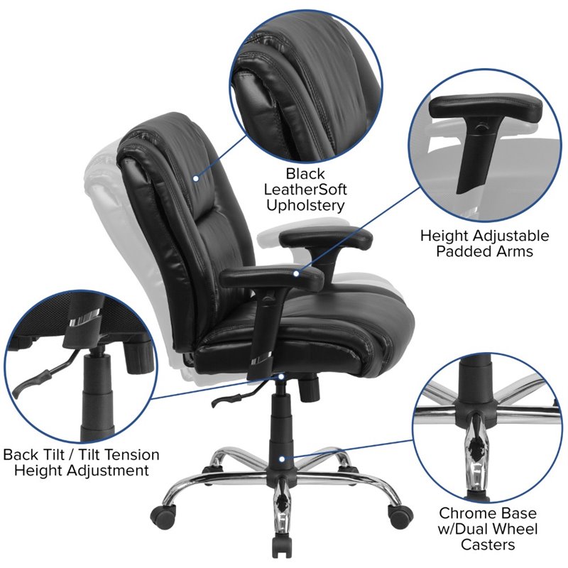 Flash Furniture Big and Tall Leather Swivel Office Chair in Black