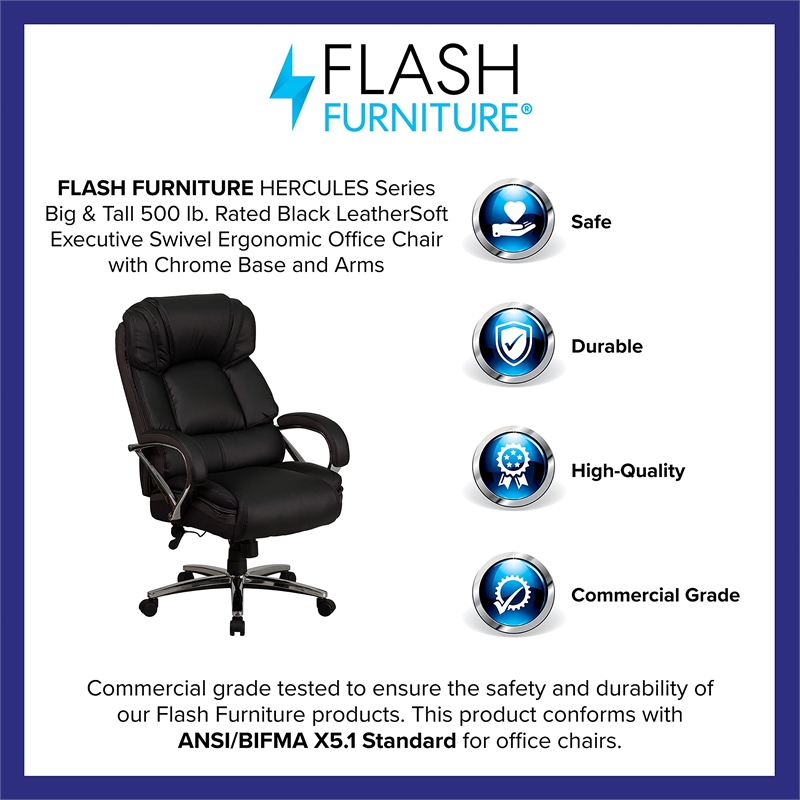 Flash Furniture Big and Tall Leather Swivel Office Chair in Black