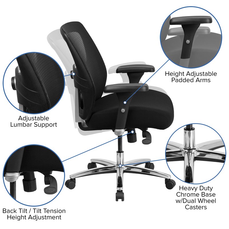 Flash Furniture Big and Tall Swivel Office Chair in Black