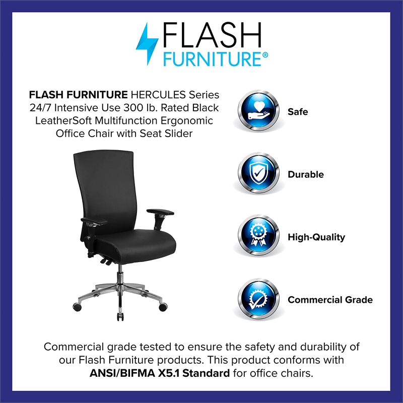 Flash Furniture High Back Leather Swivel Office Chair in Black