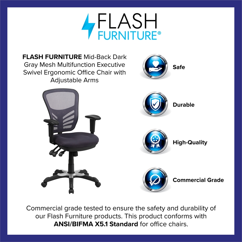 Flash Furniture Nicholas Mid-Back Dk Gray Mesh Multifunction Office Chair