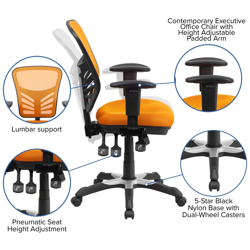 Flash Furniture Nicholas Mid-Back Orange Mesh Multifunction Office Chair