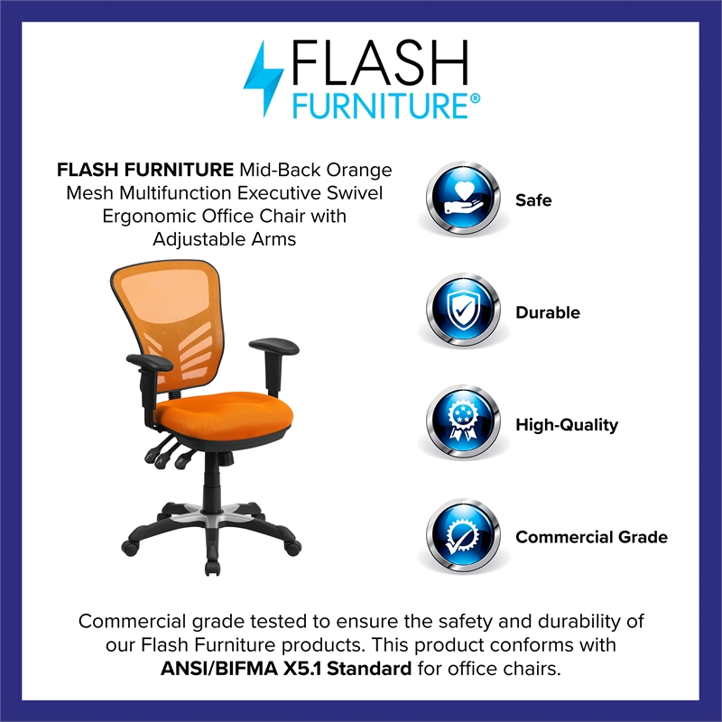 Flash Furniture Nicholas Mid-Back Orange Mesh Multifunction Office Chair
