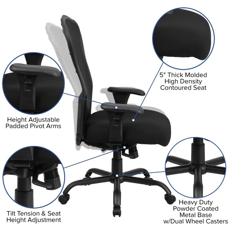 Flash Furniture Big and Tall Fabric Swivel Chair in Black