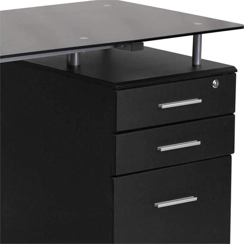 Flash Furniture 3 Drawer Glass Top Home Office Desk in Black