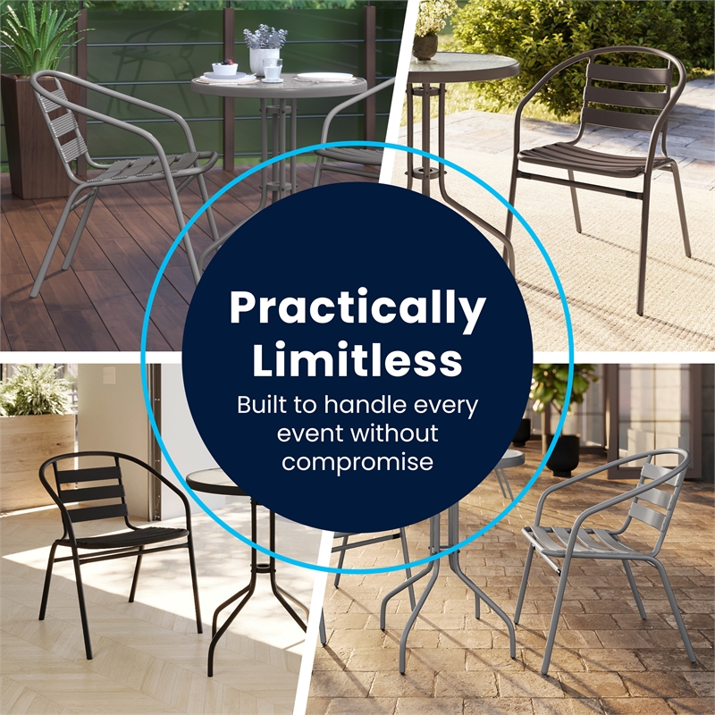 Flash Furniture Metal Stacking Patio Chair in Black