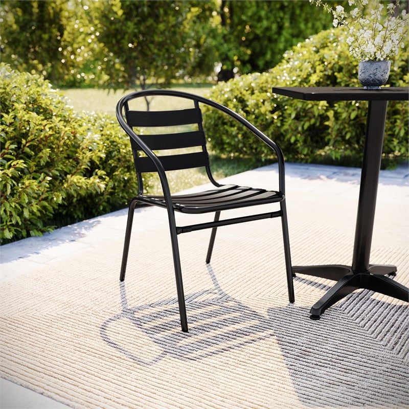 Flash Furniture Metal Stacking Patio Chair in Black