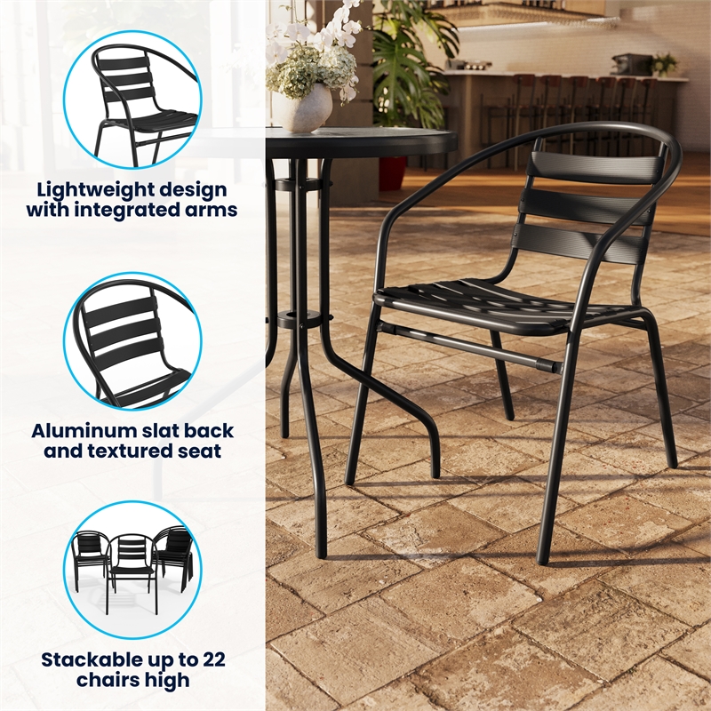 Flash Furniture Metal Stacking Patio Chair in Black