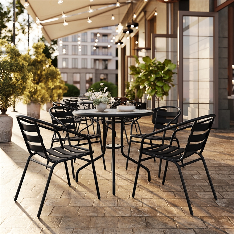 Flash Furniture Metal Stacking Patio Chair in Black