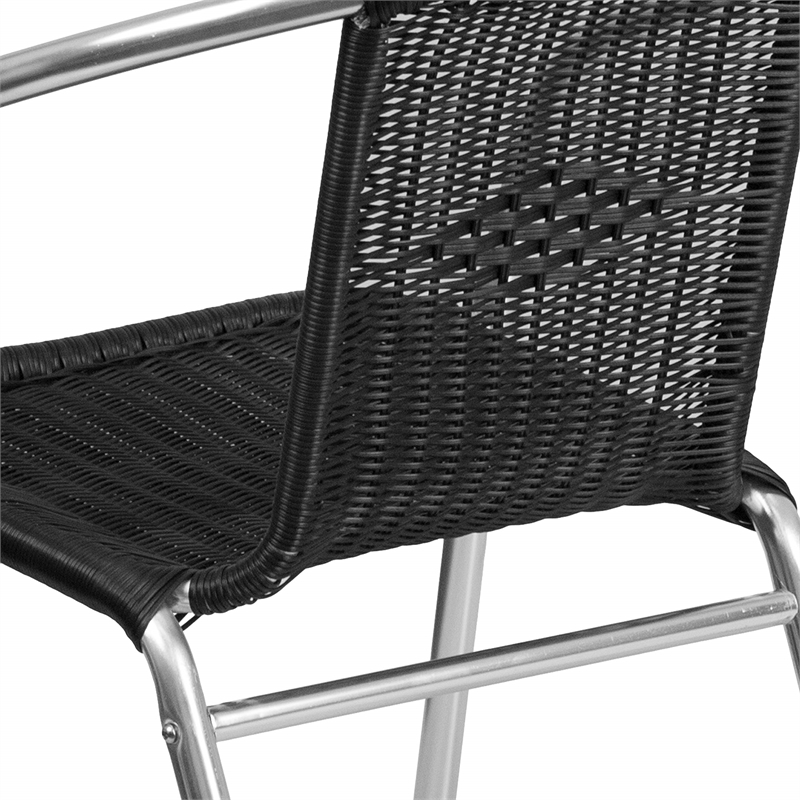 Flash Furniture Aluminum and Rattan Stacking Patio Chair in Black