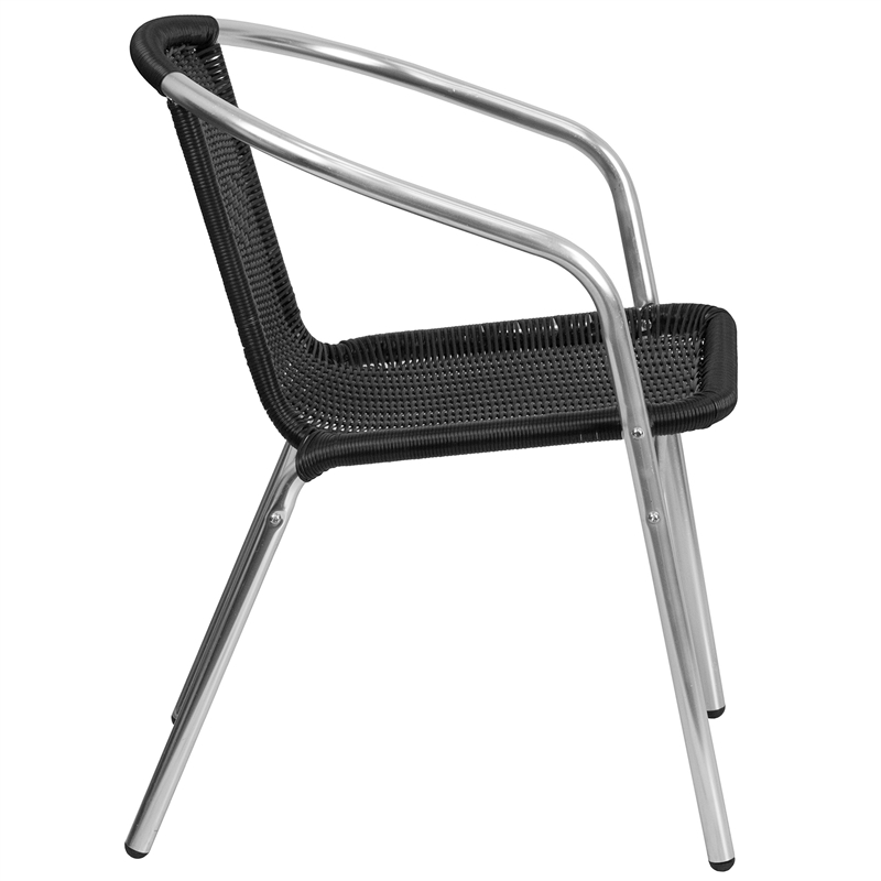 Flash Furniture Aluminum and Rattan Stacking Patio Chair in Black