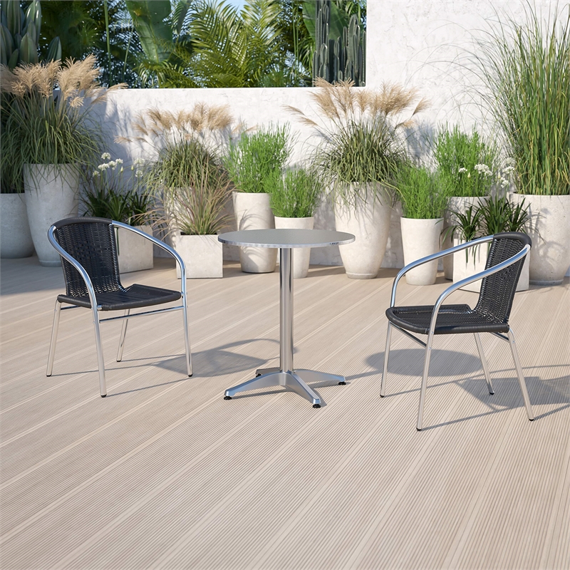 Flash Furniture Aluminum and Rattan Stacking Patio Chair in Black