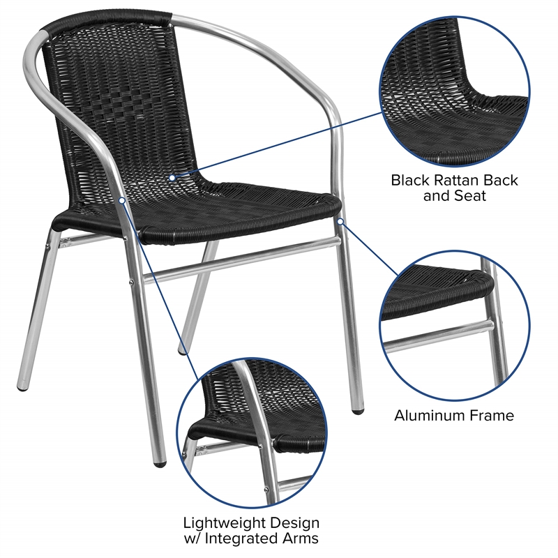 Flash Furniture Aluminum and Rattan Stacking Patio Chair in Black