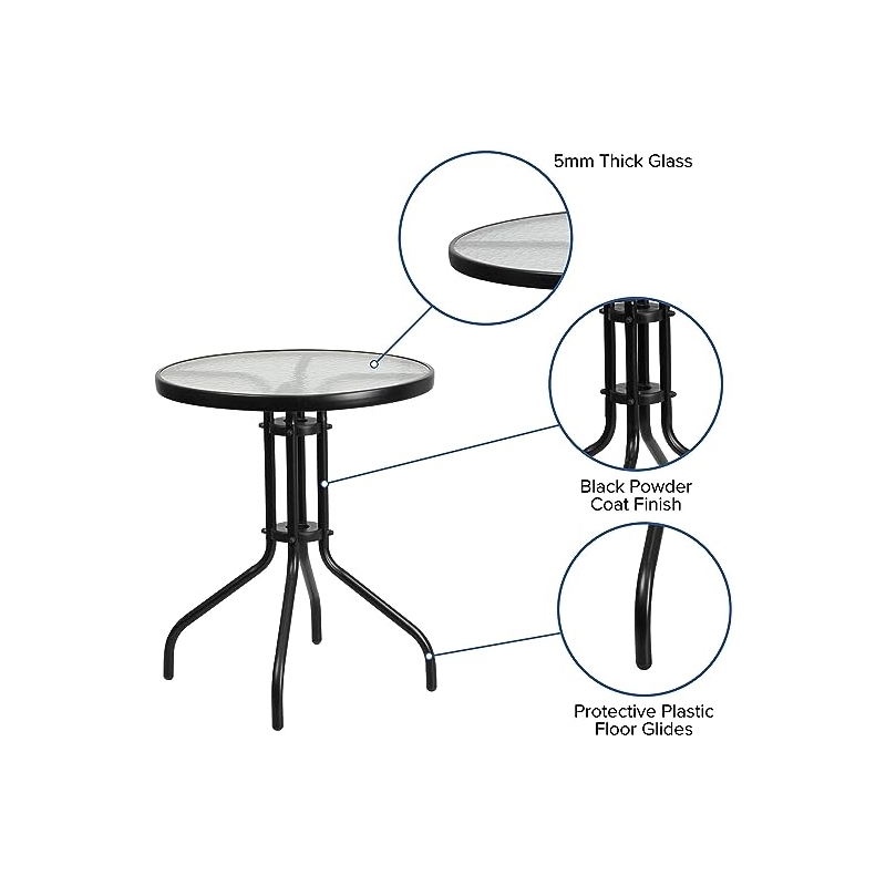 Flash Furniture 23.75Rd Glass Patio Table In Clear Black