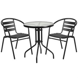 Flash Furniture 3 Piece Round Patio Bistro Set in Black