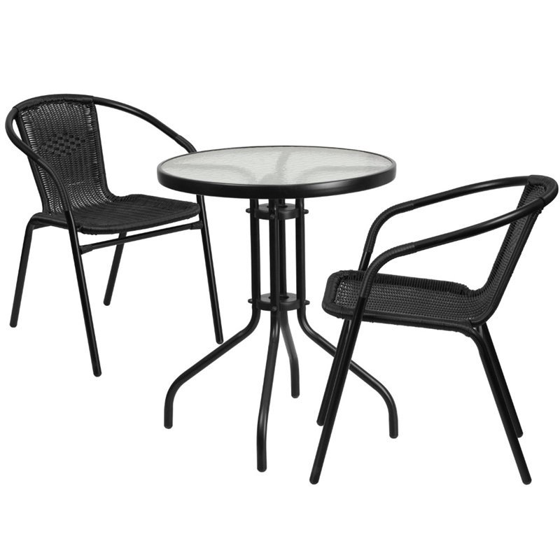 Flash Furniture 3 Piece Round Patio Bistro Set in Black