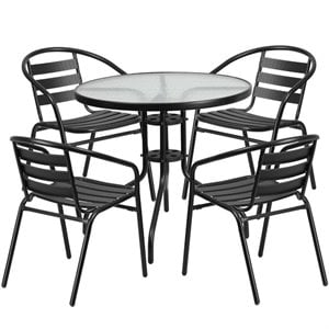 Flash Furniture 5 Piece Round Patio Dining Set in Black