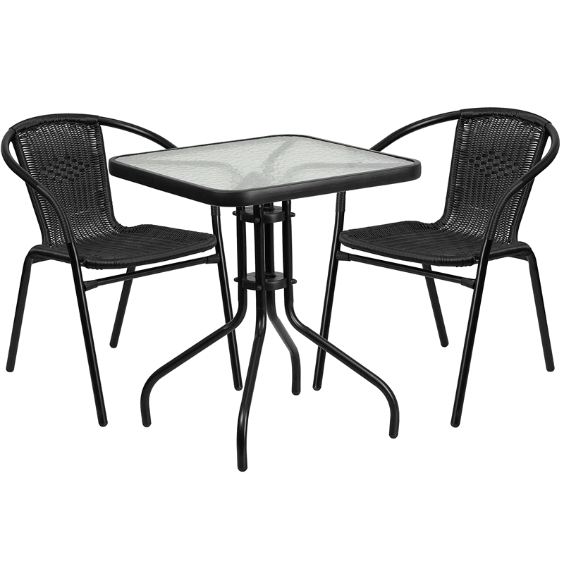 Flash Furniture 3 Piece Square Patio Bistro Set in Black