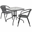 Flash Furniture 3 Piece Square Patio Dining Set in Black and Gray