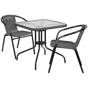Flash Furniture 3 Piece Square Patio Dining Set in Black and Gray