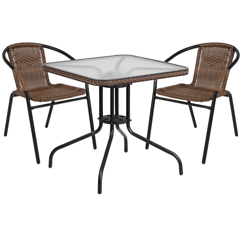 Flash Furniture 3 Piece Square Patio Dining Set in Black and Brown