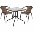 Flash Furniture 3 Piece Square Patio Dining Set in Black and Brown