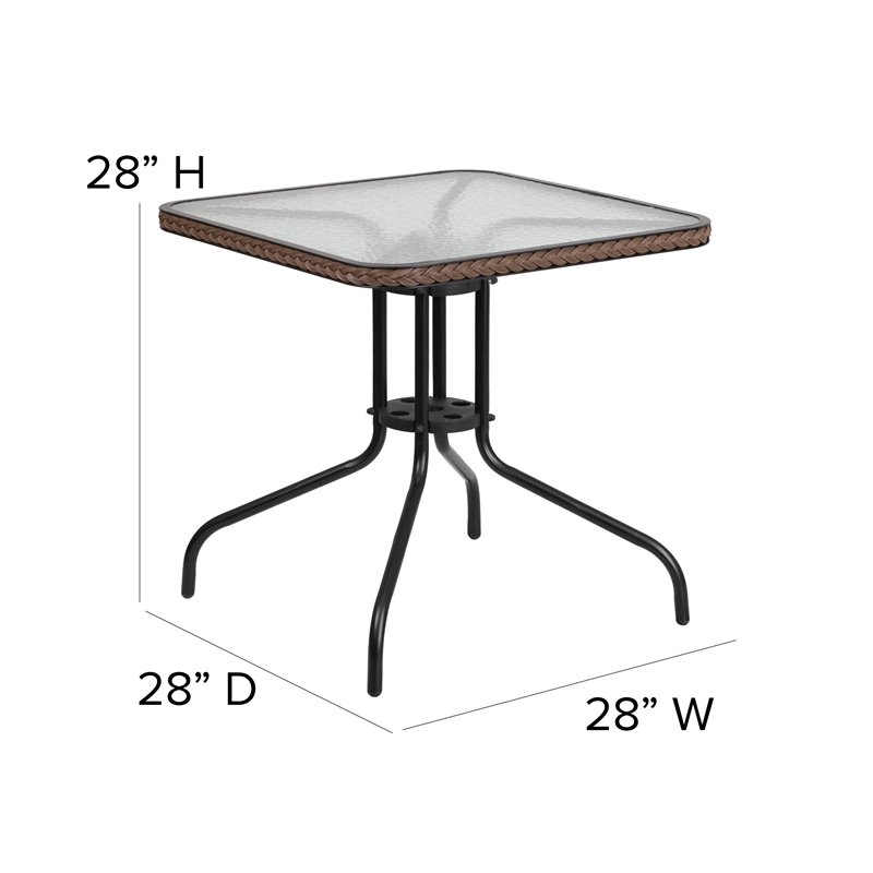 Flash Furniture 3 Piece Square Patio Dining Set in Black and Brown