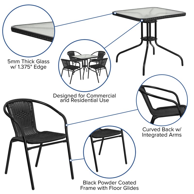 Flash Furniture 5 Piece Square Patio Dining Set in Black