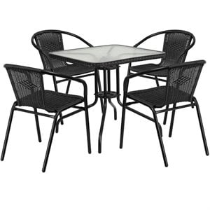 Flash Furniture 5 Piece Square Patio Dining Set in Black
