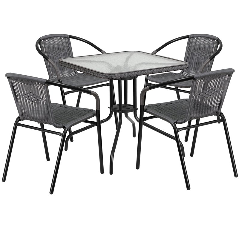 Flash Furniture 5 Piece Square Patio Dining Set in Black and Gray