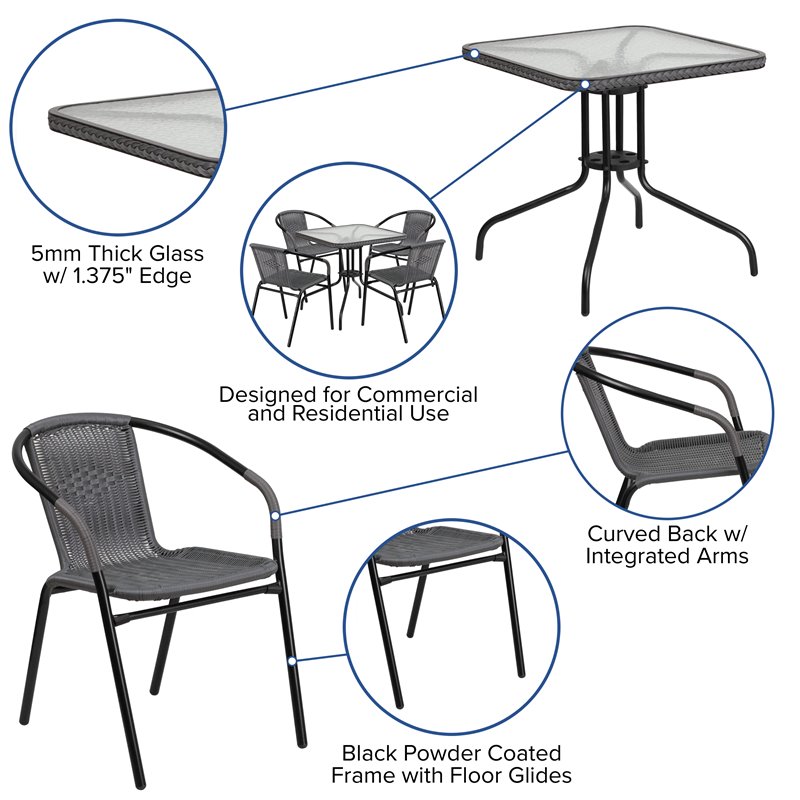 Flash Furniture 5 Piece Square Patio Dining Set in Black and Gray