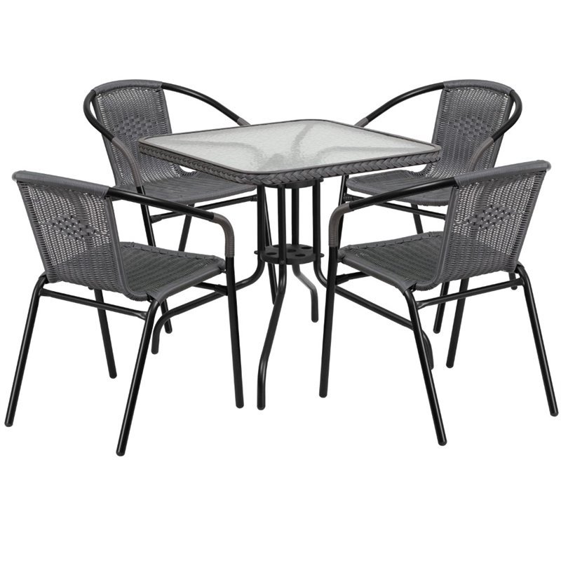 Flash Furniture 5 Piece Square Patio Dining Set in Black and Gray