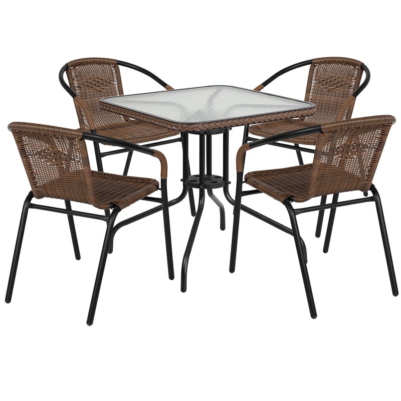Flash Furniture 5 Piece Square Patio Dining Set in Black and Brown