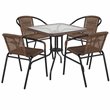 Flash Furniture 5 Piece Square Patio Dining Set in Black and Brown