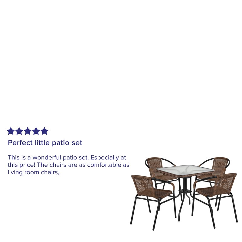 Flash Furniture 5 Piece Square Patio Dining Set in Black and Brown
