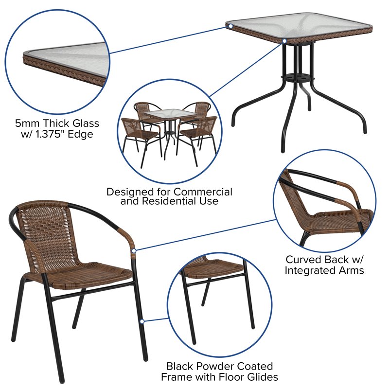 Flash Furniture 5 Piece Square Patio Dining Set in Black and Brown