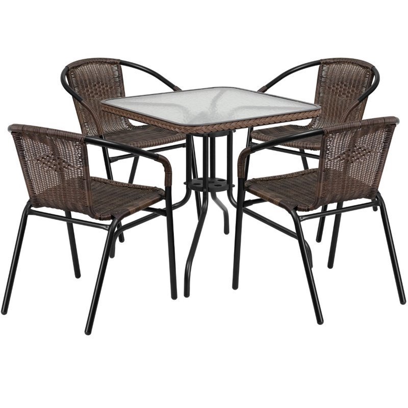 Flash Furniture 5 Piece Square Patio Dining Set in Black and Brown