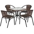 Flash Furniture 5 Piece Square Patio Dining Set in Black and Brown