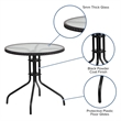 Flash Furniture 28Rd Glass Table W Rattan Edge In Clear Glass Top Black Rattan