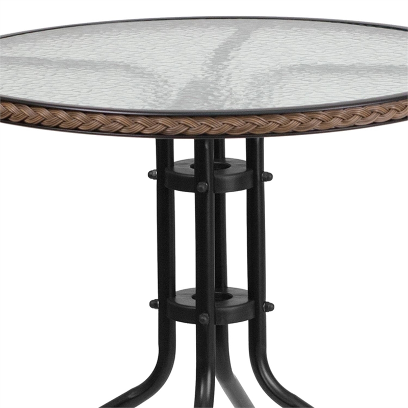 Flash Furniture 3 Piece Round Patio Dining Set in Black and Brown