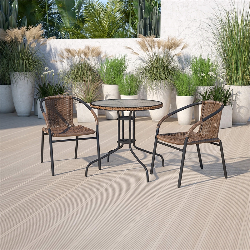 Flash Furniture 3 Piece Round Patio Dining Set in Black and Brown