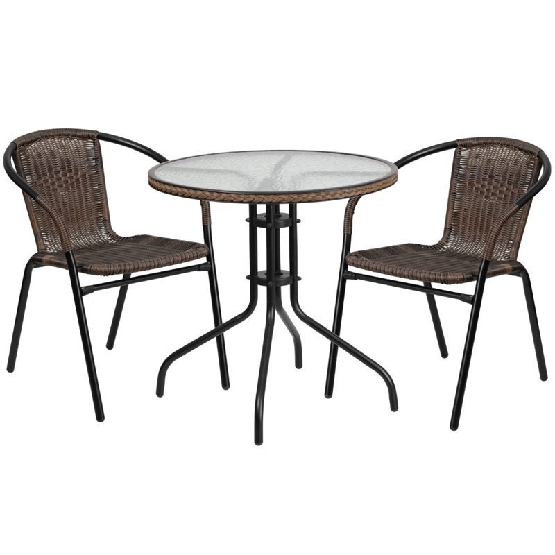 Flash Furniture 3 Piece Round Patio Dining Set in Black and Brown