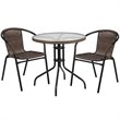 Flash Furniture 3 Piece Round Patio Dining Set in Black and Brown