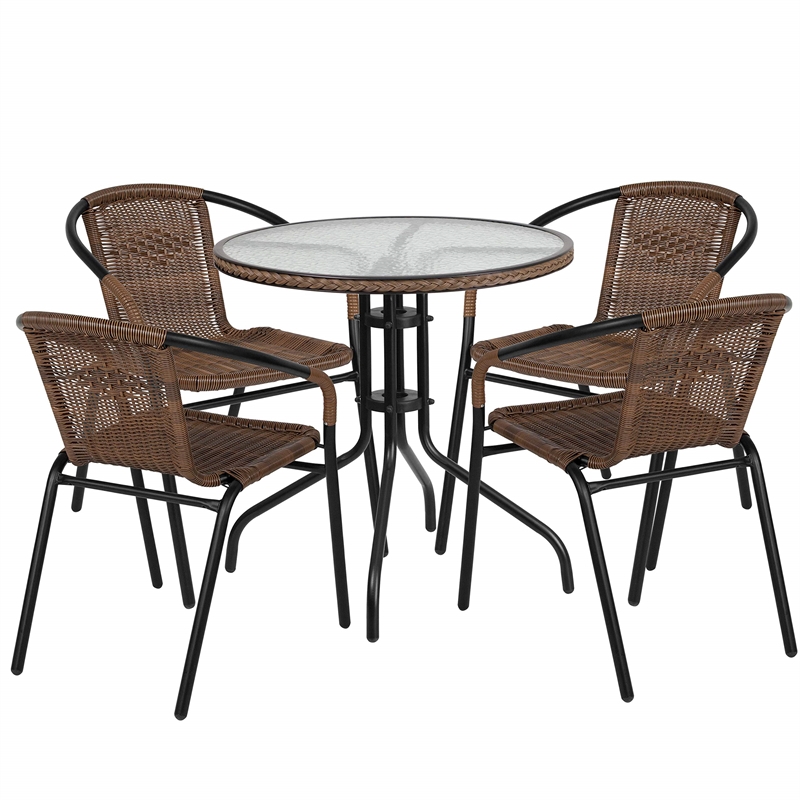Flash Furniture 5 Piece Round Patio Dining Set in Black and Brown