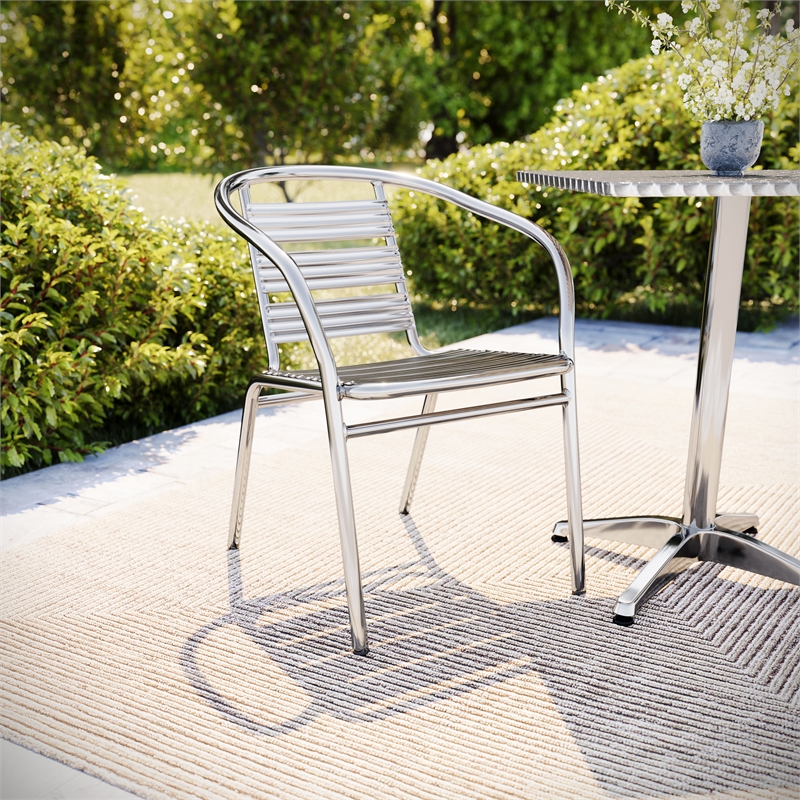 Flash Furniture Metal Stacking Patio Chair in Silver