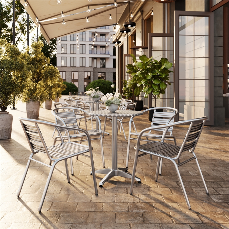 Flash Furniture Metal Stacking Patio Chair in Silver
