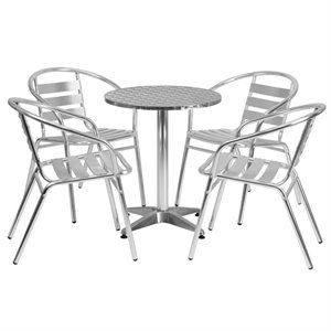 Flash Furniture 5 Piece Round Patio Bistro Set in Aluminum