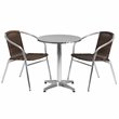 Flash Furniture 3 Piece Round Patio Bistro Set in Aluminum and Brown